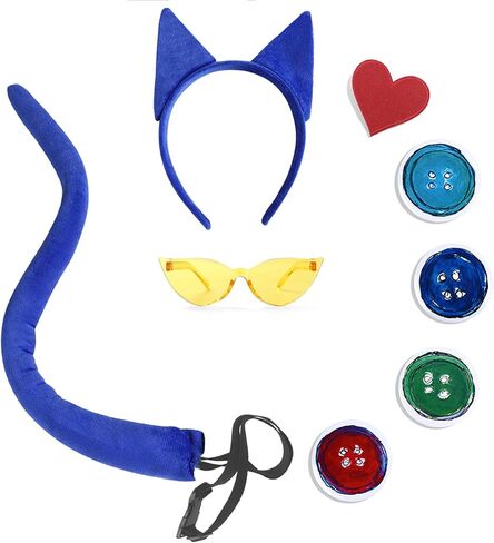 إكسسوارات زي القطة الزرقاء آذان وذيل القطة الزرقاء في عيد القديسين للكتاب، فستان تنكري للمدرسة، ملابس يومية in Kuwait