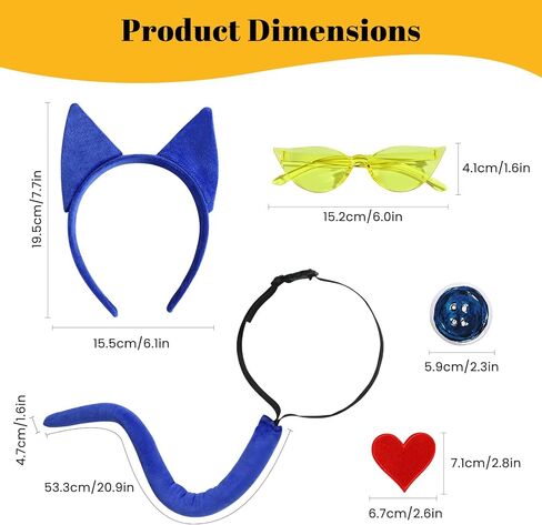 إكسسوارات زي القطة الزرقاء آذان وذيل القطة الزرقاء في عيد القديسين للكتاب، فستان تنكري للمدرسة، ملابس يومية in Kuwait