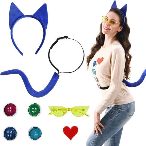 إكسسوارات زي القطة الزرقاء آذان وذيل القطة الزرقاء في عيد القديسين للكتاب، فستان تنكري للمدرسة، ملابس يومية in Kuwait