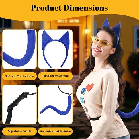 إكسسوارات زي القطة الزرقاء آذان وذيل القطة الزرقاء في عيد القديسين للكتاب، فستان تنكري للمدرسة، ملابس يومية in Kuwait