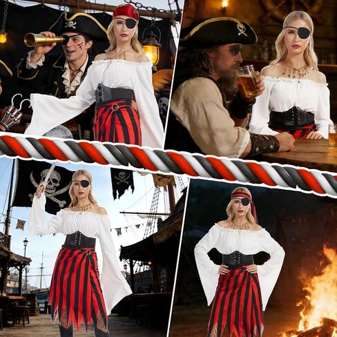Women Pirate Costume Adult Pirate Skirt Set with Head Scarf Eye Patch Skeleton Necklace for Halloween Cosplay in Saudi Arabia
