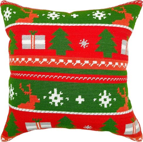 مجموعات إبرة عيد الميلاد من Howie's Needlepoint للبالغين، مجموعة غرز أمامية للوسادة مع نمط تطريز على القماش، غزل، إبرتين وتعليمات، 16 × 16 بوصة (ثلاثة أقزام) in Saudi Arabia