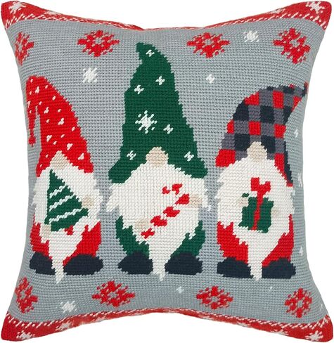 مجموعات إبرة عيد الميلاد من Howie's Needlepoint للبالغين، مجموعة غرز أمامية للوسادة مع نمط تطريز على القماش، غزل، إبرتين وتعليمات، 16 × 16 بوصة (ثلاثة أقزام) in Saudi Arabia
