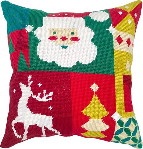 مجموعات إبرة عيد الميلاد من Howie's Needlepoint للبالغين، مجموعة غرز أمامية للوسادة مع نمط تطريز على القماش، غزل، إبرتين وتعليمات، 16 × 16 بوصة (ثلاثة أقزام) in Saudi Arabia