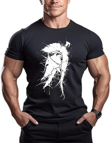 تي شيرت رجالي بخوذة سبارتان، قميص رياضي من القطن بأكمام قصيرة لصالة الألعاب الرياضية لكمال الأجسام والملابس الكاجوال in Kuwait