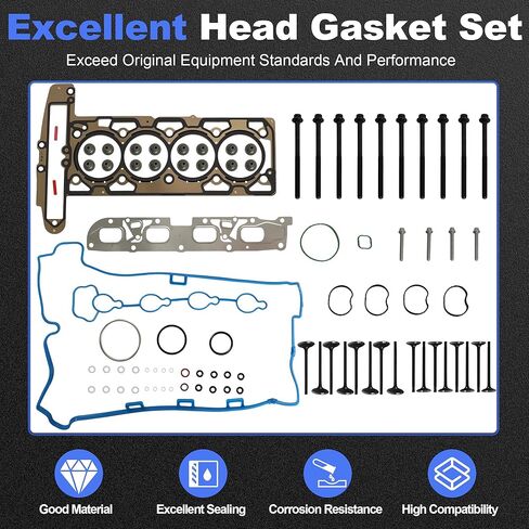 2.4 مجموعة حشية الرأس Ecotec مع مسامير وصمامات الرأس مناسبة لمحرك Chevy Equinox Malibu GMC Terrain Buick Regal Lacrosse Verano 2.4L L4 DOHC LAF Engine 2011-2017 HS26517PT ES72196 in Kuwait