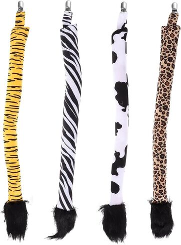 BESTYASH 4Pcs Animal Tail Accessories Set Faux Fur Tails for Cosplay Costume Halloween Party Jungle Zoo Animal Cosplay Props in Saudi Arabia