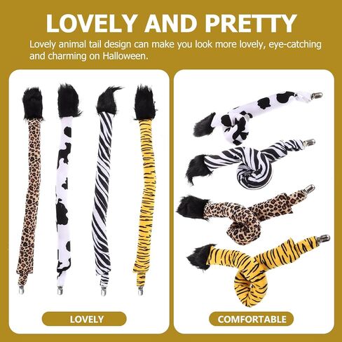 BESTYASH 4Pcs Animal Tail Accessories Set Faux Fur Tails for Cosplay Costume Halloween Party Jungle Zoo Animal Cosplay Props in Saudi Arabia