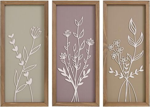 pechpell 3D Wooden Flower Wall Art With Wood Framed, 15.7×7.1 Inch Set of 2 Boho Black White Wall Vase For Floral Decor, Bathroom Bedroom Kitchen Rustic Farmhouse Home Artwork in Saudi Arabia