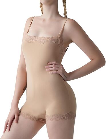 Spaghetti Strap Long Jumpsuit & Square Neck Short Romper Cami Bodysuit One Piece Lace Trim Shapewear for Women in Saudi Arabia