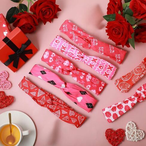 Jutom 12 Pieces Valentine's Day Headbands for Women Elastic St. Patrick's Day Non Slip Hair Accessories Bulk(Romantic Pattern) in Saudi Arabia