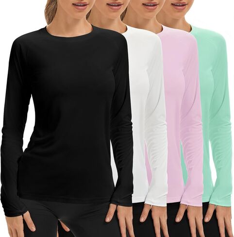 Women's 4-Pack UPF 50+ Quick Dry Long Sleeve Shirt Lightweight Moisture Wicking Tee for Outdoor Hiking Running Work Out in Kuwait