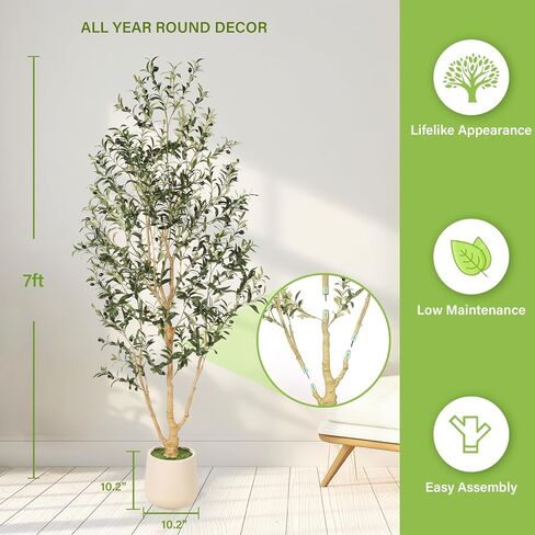 شجرة زيتون صناعية بطول 7 أقدام - أشجار زيتون صناعية داخلية بطول 7 أقدام مع زارع - شجرة زيتون طويلة مزيفة بوعاء مع صندوق خشبي طبيعي وأوراق خضراء، شجرة صناعية أنيقة لديكور المنزل والمكتب in Kuwait