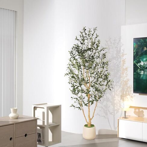 شجرة زيتون صناعية بطول 7 أقدام - أشجار زيتون صناعية داخلية بطول 7 أقدام مع زارع - شجرة زيتون طويلة مزيفة بوعاء مع صندوق خشبي طبيعي وأوراق خضراء، شجرة صناعية أنيقة لديكور المنزل والمكتب in Kuwait