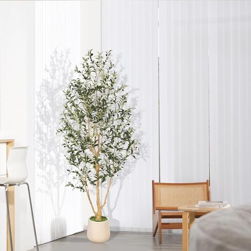 شجرة زيتون صناعية بطول 7 أقدام - أشجار زيتون صناعية داخلية بطول 7 أقدام مع زارع - شجرة زيتون طويلة مزيفة بوعاء مع صندوق خشبي طبيعي وأوراق خضراء، شجرة صناعية أنيقة لديكور المنزل والمكتب in Kuwait