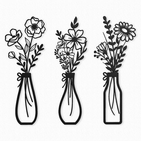 3-Piece Gold & Blue Boho Metal Flower Wall Decor- Minimalist 3D Wire Floral Home Wall Art, Modern Wall Hanging Accents for Small Space, Hallway, Bathroom, Kitchen, Bedroom - Spring Housewarming Gifts in Saudi Arabia
