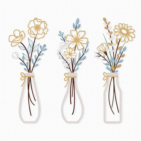 3-Piece Gold & Blue Boho Metal Flower Wall Decor- Minimalist 3D Wire Floral Home Wall Art, Modern Wall Hanging Accents for Small Space, Hallway, Bathroom, Kitchen, Bedroom - Spring Housewarming Gifts in Saudi Arabia