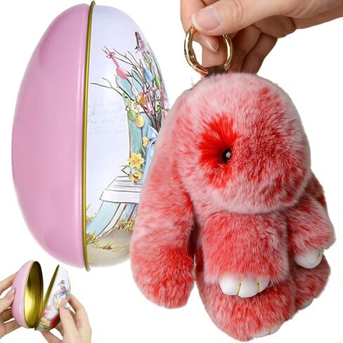 Bunny Keychain with Tin Eggs, Handmade Soft Cute Fluffy Plush Bunny Charms Keychain, Easter Gift for Bag and Key in Saudi Arabia