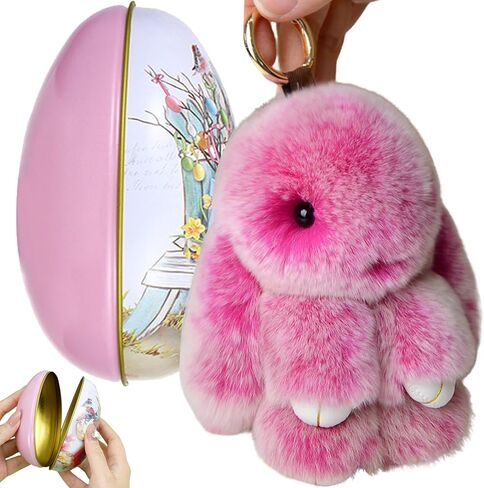 Bunny Keychain with Tin Eggs, Handmade Soft Cute Fluffy Plush Bunny Charms Keychain, Easter Gift for Bag and Key in Saudi Arabia
