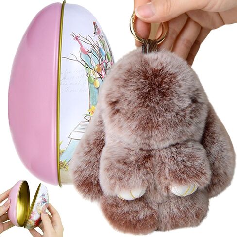 Bunny Keychain with Tin Eggs, Handmade Soft Cute Fluffy Plush Bunny Charms Keychain, Easter Gift for Bag and Key in Saudi Arabia