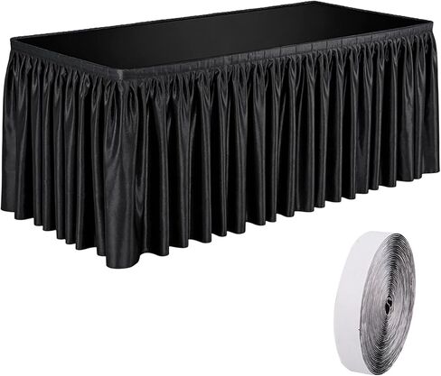 Klmnop 16 ft x 28 in Stage Skirt - Adhesive Satin Stage Skirting with Hoop and Loop Tape for Wedding, Events & Performances in Saudi Arabia