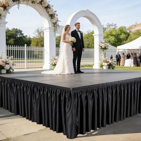 Klmnop 16 ft x 28 in Stage Skirt - Adhesive Satin Stage Skirting with Hoop and Loop Tape for Wedding, Events & Performances in Saudi Arabia