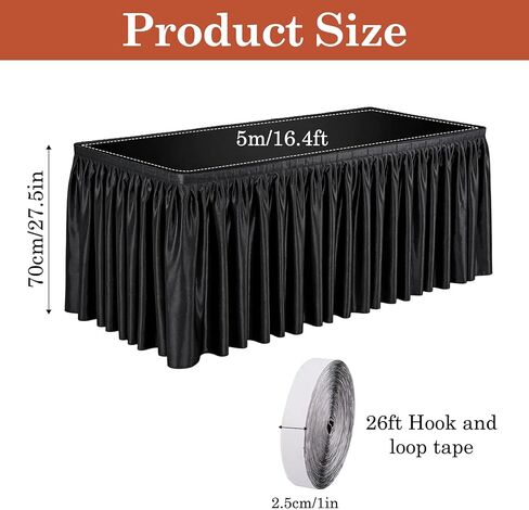 Klmnop 16 ft x 28 in Stage Skirt - Adhesive Satin Stage Skirting with Hoop and Loop Tape for Wedding, Events & Performances in Saudi Arabia