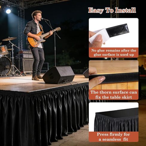 Klmnop 16 ft x 28 in Stage Skirt - Adhesive Satin Stage Skirting with Hoop and Loop Tape for Wedding, Events & Performances in Saudi Arabia