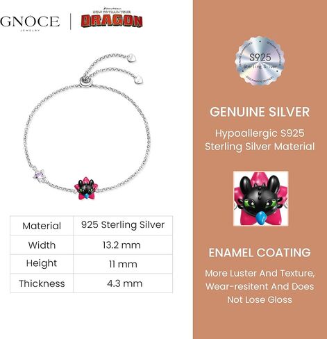 GNOCE How to Train Your Dragon Toothless Head Adjustable Bracelet for Her, S925 Sterling Silver Bracelet for Women Fit Bracelet, Halloween Mother's Day Jewelry in Saudi Arabia