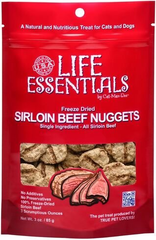 أساسيات الحياة من CAT-MAN-DOO لحم البقر المجفف بالتجميد، ولحم البقر الخاصرة والجبن، وحلوى الكلاب والقطط - 3 أونصة، 6 أونصة (لحم البقر، 6 أونصة) in Kuwait