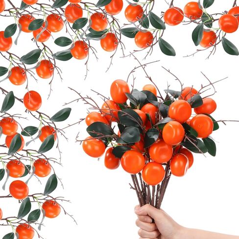 16 Pcs Artificial Orange Branches 17.72 Inch Fake Tangerine Branches Realistic Faux Oranges Fruit with Green Leaves Orange Kumquat Branch for Home Vase Party Decoration Prop(2 Oranges) in Saudi Arabia