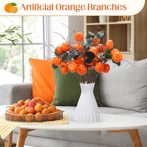 16 Pcs Artificial Orange Branches 17.72 Inch Fake Tangerine Branches Realistic Faux Oranges Fruit with Green Leaves Orange Kumquat Branch for Home Vase Party Decoration Prop(2 Oranges) in Saudi Arabia