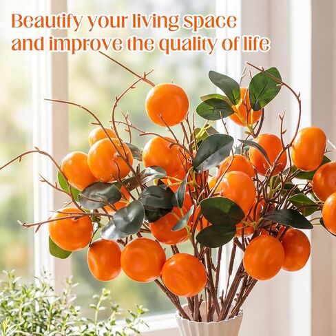 16 Pcs Artificial Orange Branches 17.72 Inch Fake Tangerine Branches Realistic Faux Oranges Fruit with Green Leaves Orange Kumquat Branch for Home Vase Party Decoration Prop(2 Oranges) in Saudi Arabia