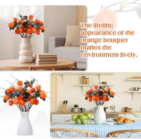 16 Pcs Artificial Orange Branches 17.72 Inch Fake Tangerine Branches Realistic Faux Oranges Fruit with Green Leaves Orange Kumquat Branch for Home Vase Party Decoration Prop(2 Oranges) in Saudi Arabia