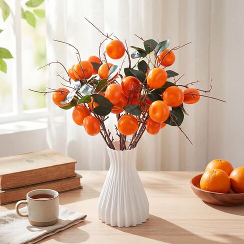 16 Pcs Artificial Orange Branches 17.72 Inch Fake Tangerine Branches Realistic Faux Oranges Fruit with Green Leaves Orange Kumquat Branch for Home Vase Party Decoration Prop(2 Oranges) in Saudi Arabia