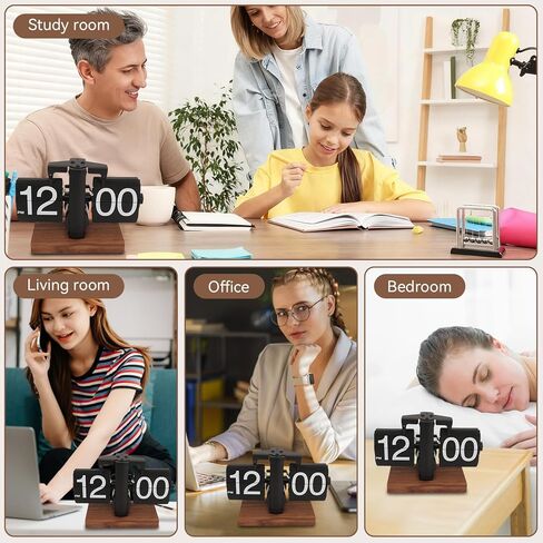 Retro Flip Down Clock, Vintage Flip Desk Clock Large Numbers Table Clock with Wood Base for Living Room, Study Room and Office Decor in Saudi Arabia