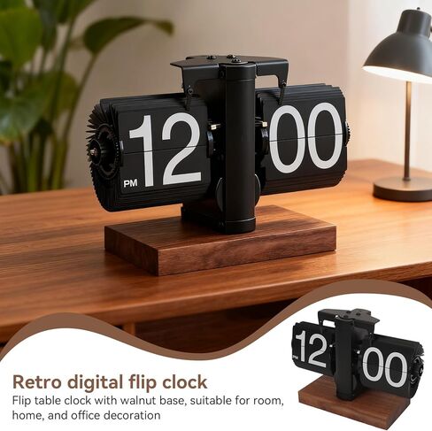 Retro Flip Down Clock, Vintage Flip Desk Clock Large Numbers Table Clock with Wood Base for Living Room, Study Room and Office Decor in Saudi Arabia