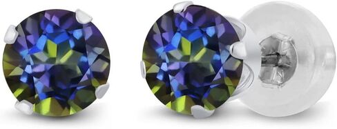 Gem Stone King 14K White Gold Sky Blue Aquamarine Stud Earrings For Women (0.80 Cttw, Gemstone Birthstone, Round 5MM) in Saudi Arabia