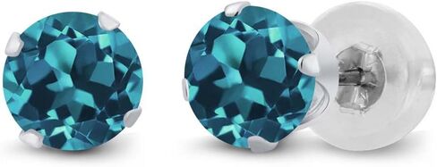 Gem Stone King 14K White Gold Sky Blue Aquamarine Stud Earrings For Women (0.80 Cttw, Gemstone Birthstone, Round 5MM) in Saudi Arabia