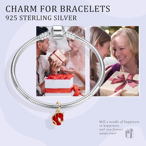 Red Unicorn Dangle Charm Gold Charms 925 Sterling Silver Charms for Bracelets and Necklaces Bead Charms with Cubic Zirconia Jewelry Gifts for Women Family Friends in Saudi Arabia