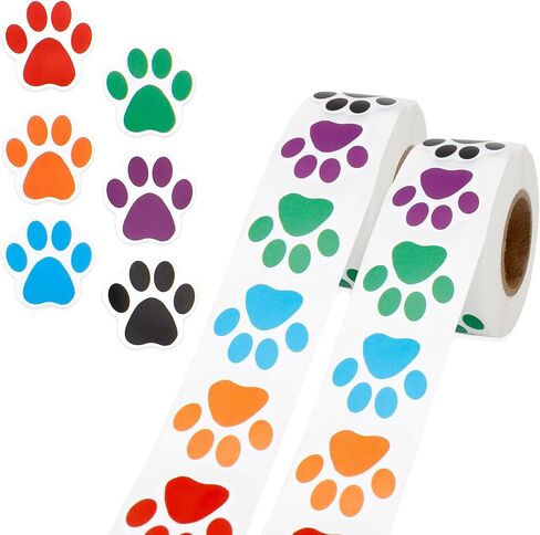 500 Pcs Paw Print Stickers, 1 Inch Colorful Cute Paw Stickers Puppy Dog Print Label Roll Self-Adhesive Dog Cat Sticker for Kids, Birthday Gifts, Party Decoration, Envelope Seals, Cards Gift Wrapping in Saudi Arabia