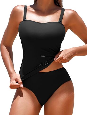 ZAFUL Women's Tummy Control Tankini Swimsuits, Floral Print Two Piece High Waisted Bathing Suits Full Coverage Bikini Bottoms in Saudi Arabia