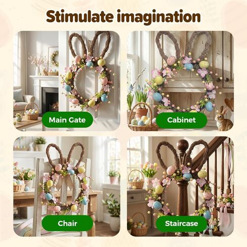 Easter Wreath, 16'' Spring Rabbit Wreath for Front Door, Easter Bunny Wreath with Pastel Speckled Eggs & Berries, Artificial Farmhouse Wall Decor for Home Indoor in Saudi Arabia
