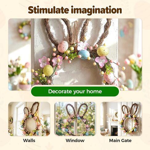 Easter Wreath, 16'' Spring Rabbit Wreath for Front Door, Easter Bunny Wreath with Pastel Speckled Eggs & Berries, Artificial Farmhouse Wall Decor for Home Indoor in Saudi Arabia