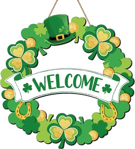 ديكور باب عيد القديس باتريك، إكليل البرسيم الخشبي لعلامة الباب الأمامي، إكليل شامروك الأيرلندي، معلق لديكور جدار المنزل، إمداد داخلي خارجي لحفلات القديس باتريك in Kuwait