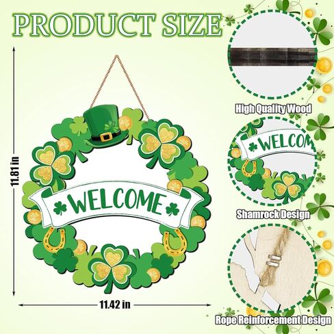 ديكور باب عيد القديس باتريك، إكليل البرسيم الخشبي لعلامة الباب الأمامي، إكليل شامروك الأيرلندي، معلق لديكور جدار المنزل، إمداد داخلي خارجي لحفلات القديس باتريك in Kuwait