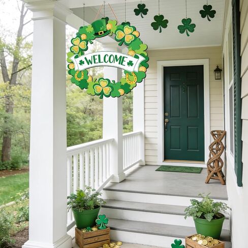ديكور باب عيد القديس باتريك، إكليل البرسيم الخشبي لعلامة الباب الأمامي، إكليل شامروك الأيرلندي، معلق لديكور جدار المنزل، إمداد داخلي خارجي لحفلات القديس باتريك in Kuwait