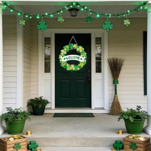 ديكور باب عيد القديس باتريك، إكليل البرسيم الخشبي لعلامة الباب الأمامي، إكليل شامروك الأيرلندي، معلق لديكور جدار المنزل، إمداد داخلي خارجي لحفلات القديس باتريك in Kuwait