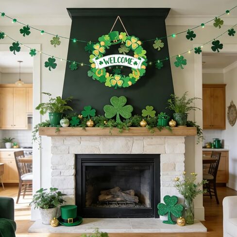 ديكور باب عيد القديس باتريك، إكليل البرسيم الخشبي لعلامة الباب الأمامي، إكليل شامروك الأيرلندي، معلق لديكور جدار المنزل، إمداد داخلي خارجي لحفلات القديس باتريك in Kuwait