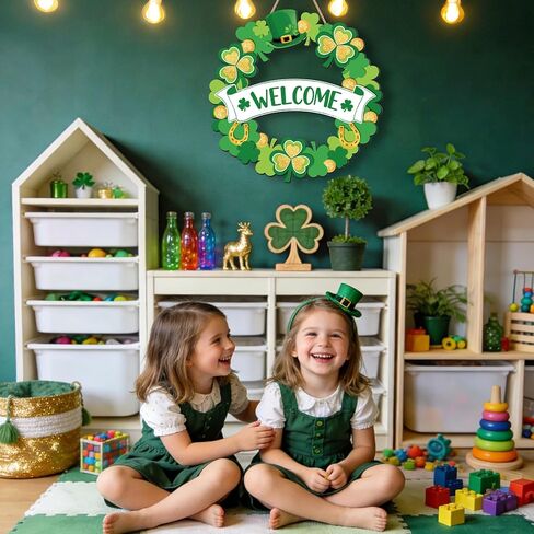 ديكور باب عيد القديس باتريك، إكليل البرسيم الخشبي لعلامة الباب الأمامي، إكليل شامروك الأيرلندي، معلق لديكور جدار المنزل، إمداد داخلي خارجي لحفلات القديس باتريك in Kuwait